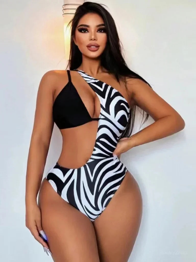 San Fruttuoso one-shoulder swimsuit with cutouts