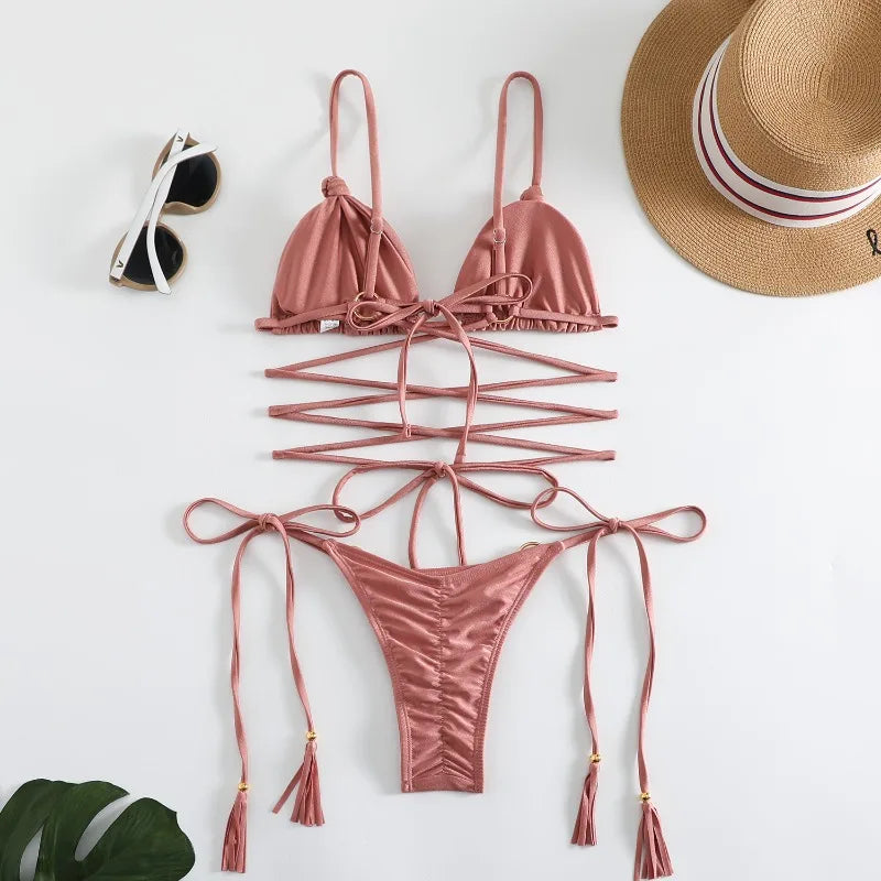 Elafonissi swimwear with crisscross hollow strings