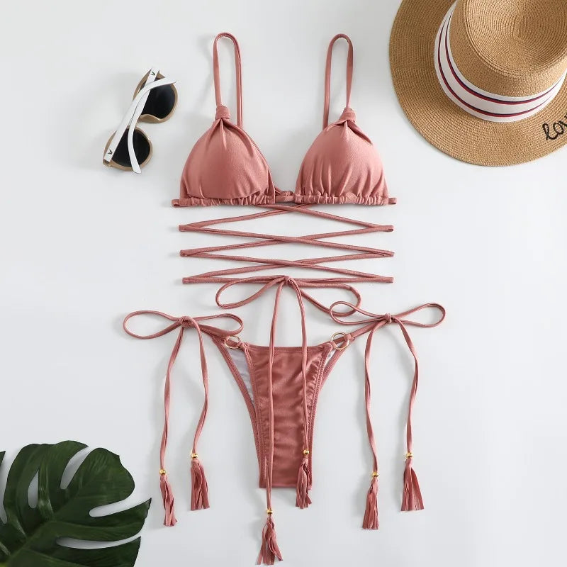 Elafonissi swimwear with crisscross hollow strings