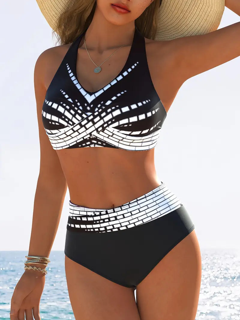 Pink Sands Stylish Geometric Swimwear