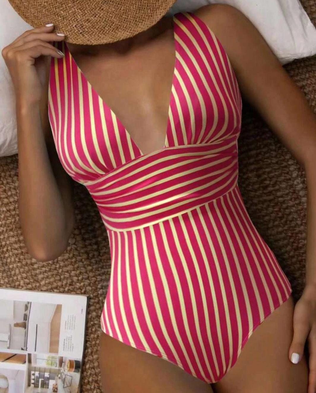 Playa Grande striped one-piece swimsuit with v-neck