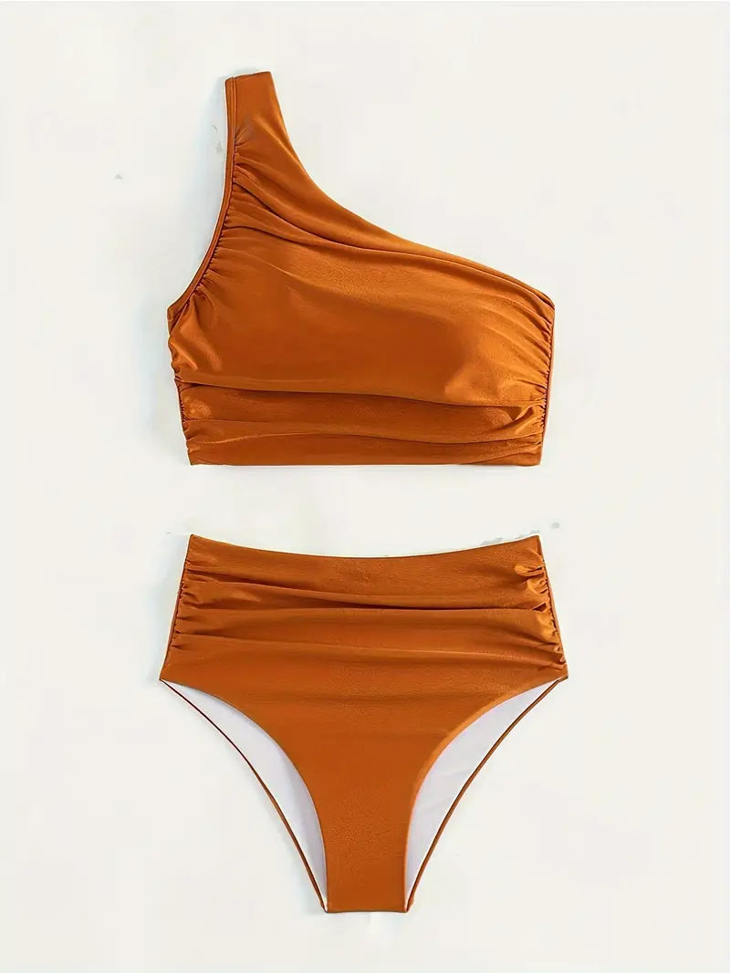 Cala Macarella One-Shoulder Satin Bikini Set